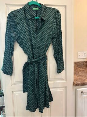 United Colors Of Benetton Teal and Black Geometric Print Dress